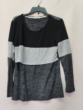 Bearsland Black & Gray Colorblock Long-Sleeve Top